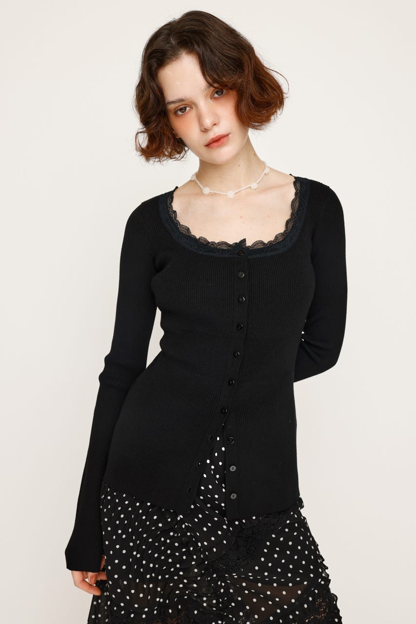 SLY | LACE DOCKING FRONT BUTTON トップス (ニット ) |SHEL'TTER WEBSTORE