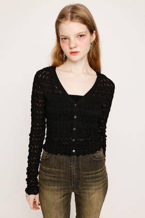 SLY | V／N SHIRRING KNIT カーディガン (カーディガン ) |SHEL'TTER