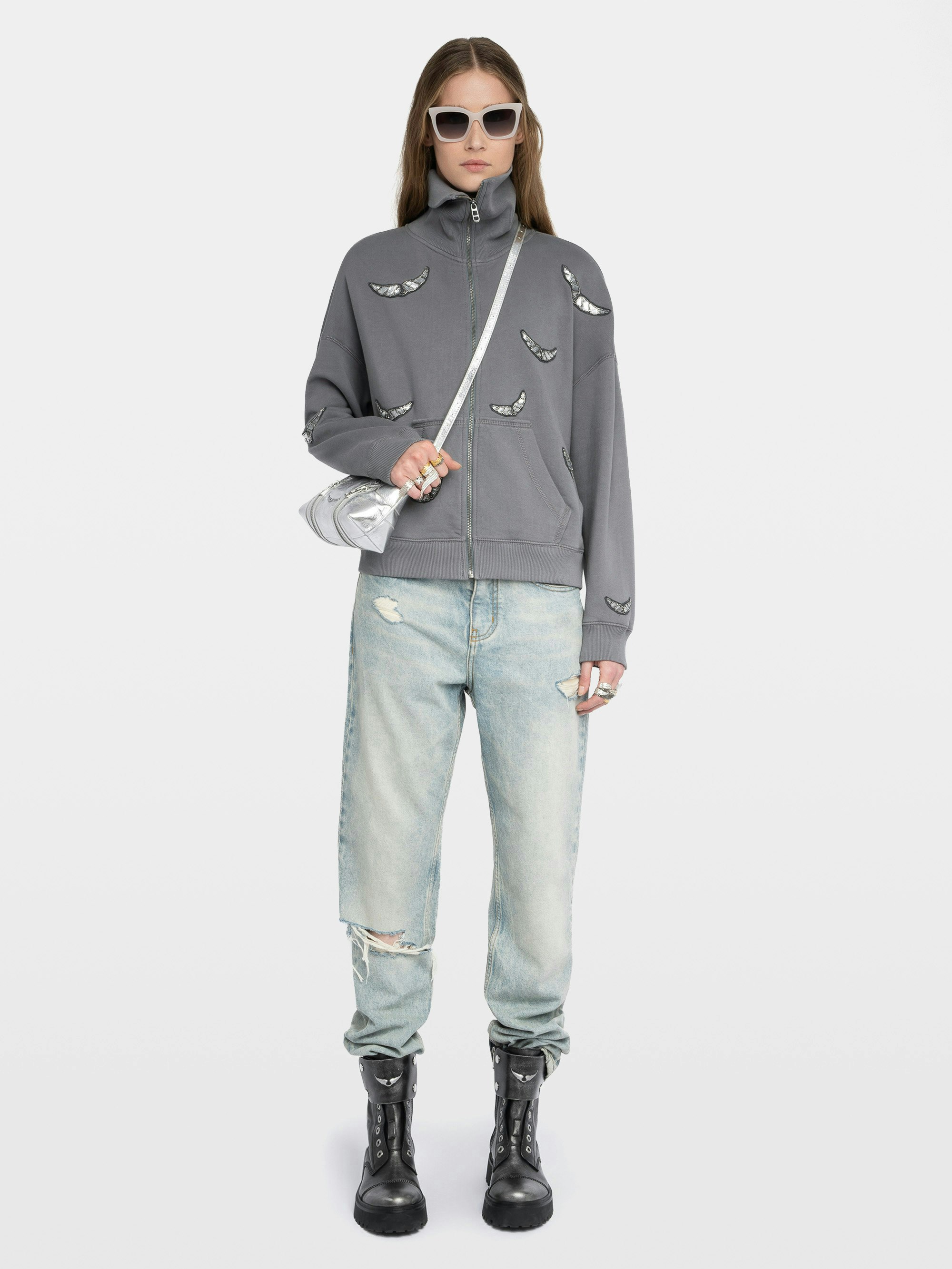Milly Gray Cotton Sweatshirt with Wings | Zadig&Voltaire