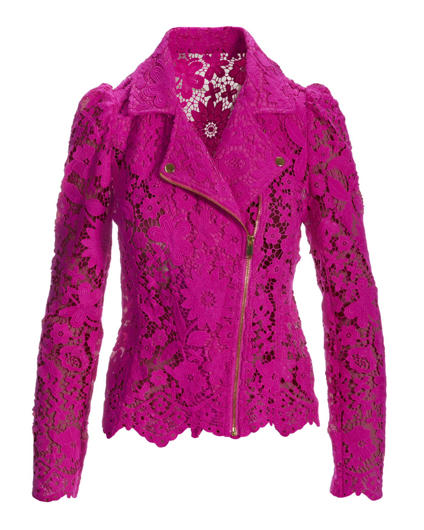 Scallop Trim Lace Moto Jacket - Fuchsia | Boston Proper