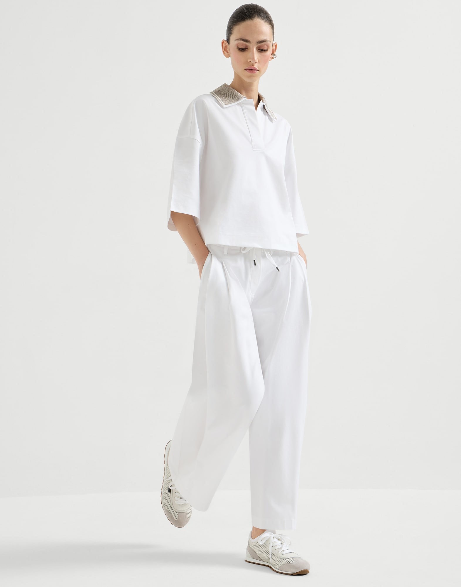 Couture interlock trousers for Woman in White | Brunello Cucinelli