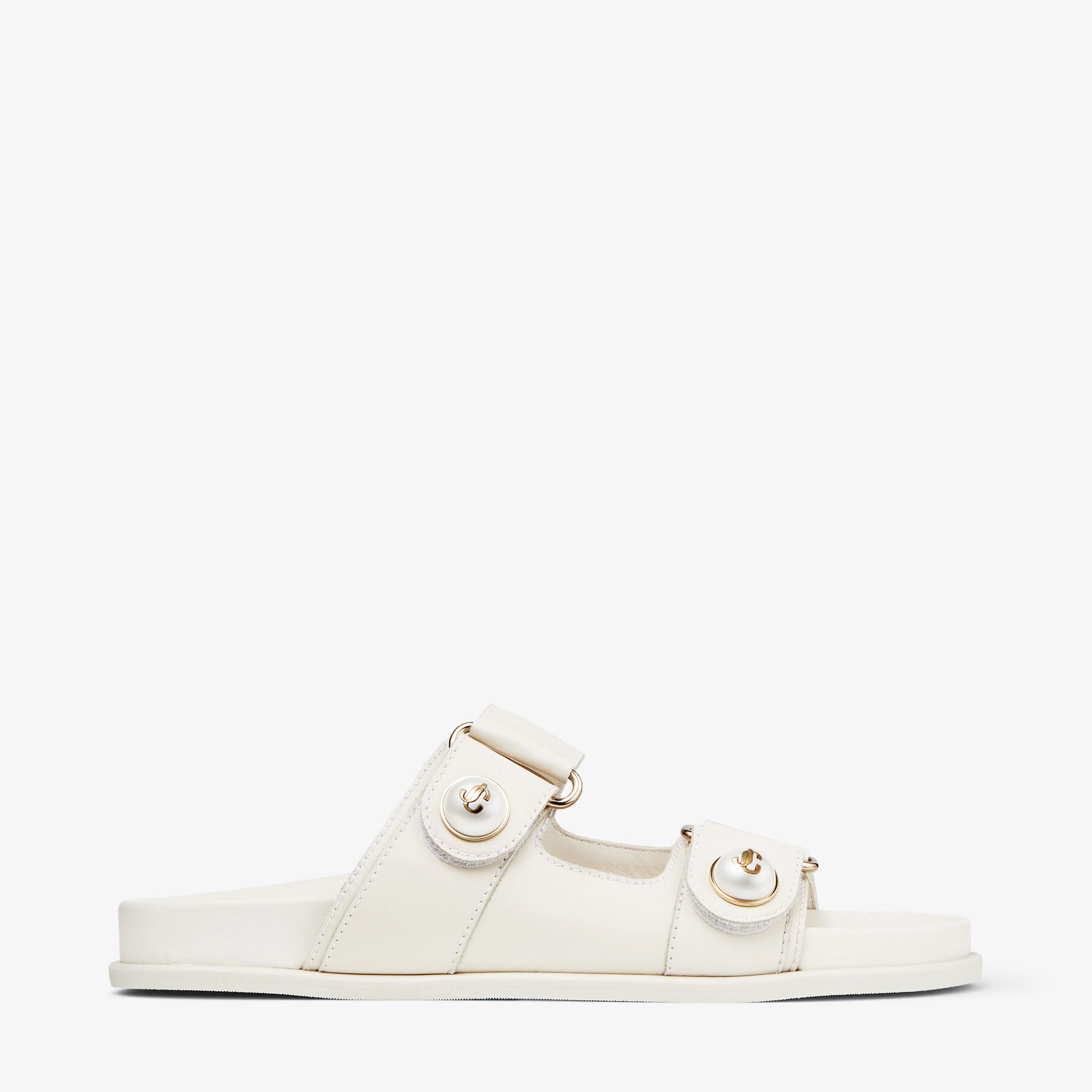 FAYENCE SANDAL | パール付き Latte スムースレザー・フラットサンダル