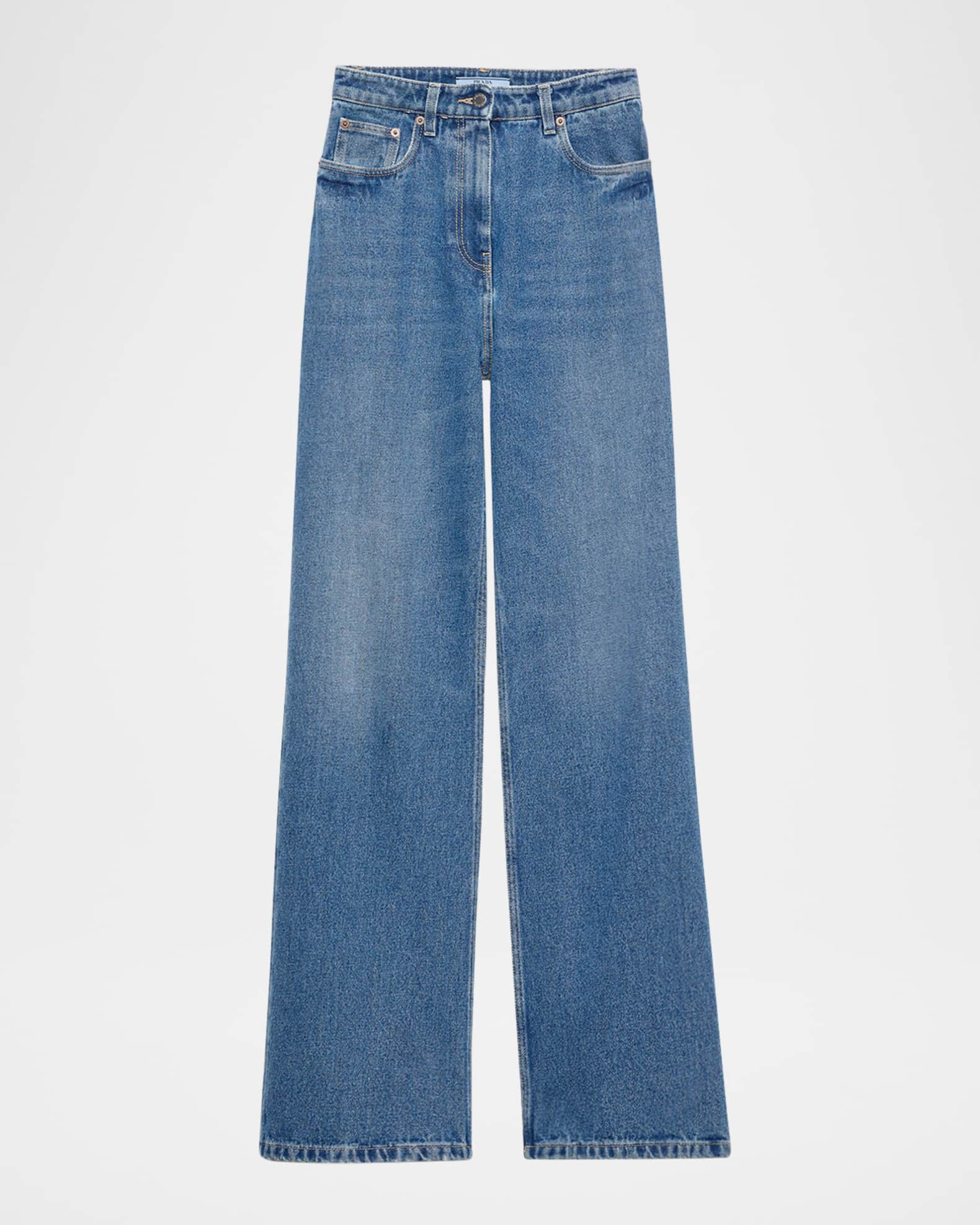 Prada High-Rise Wide-Leg Denim Jeans | Neiman Marcus