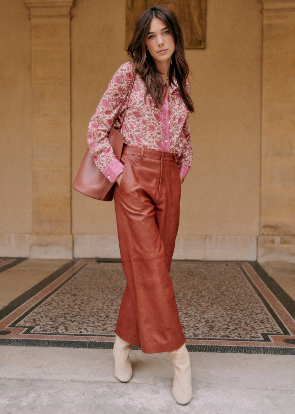 Damiano Trousers - Smooth Chestnut Leather - Sézane