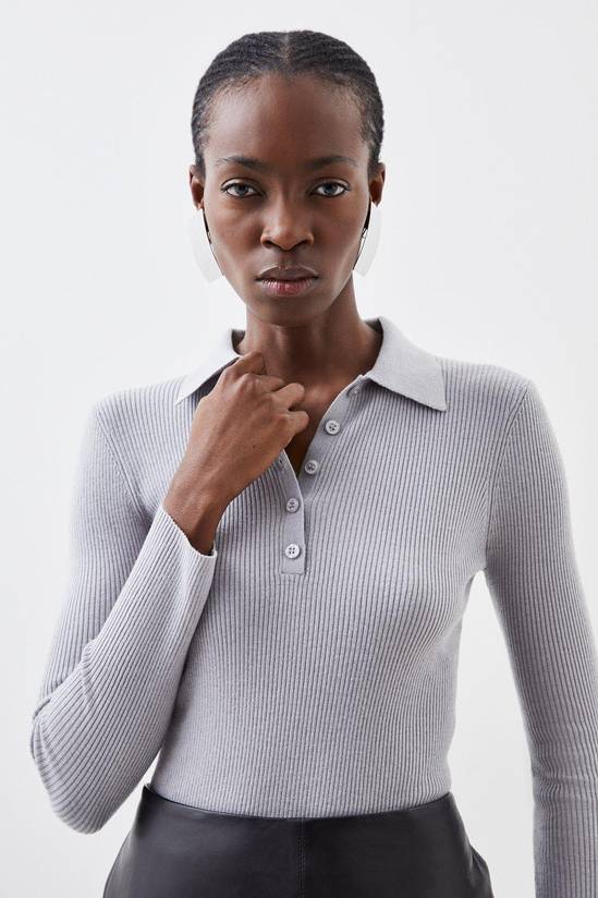 Jumpers & Cardigans | Wool Blend Knit Polo Top | KarenMillen