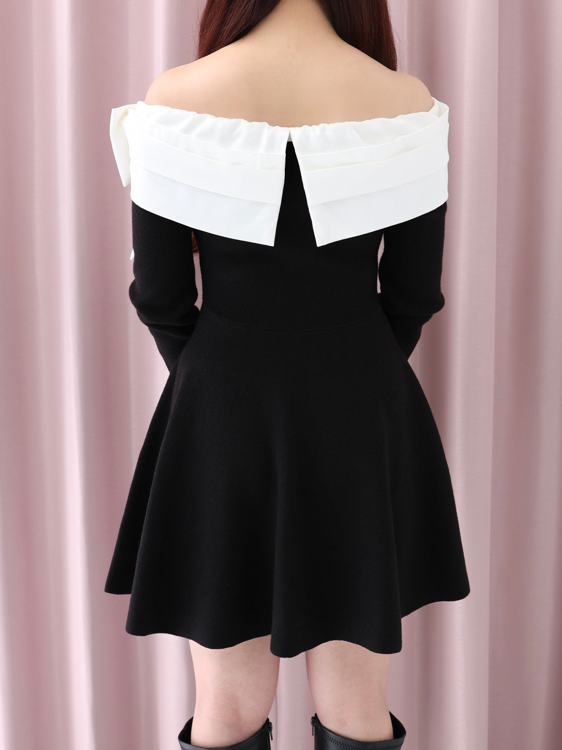 Off shoulder ribbon knit mini onepiece(eme10556) – M me eme