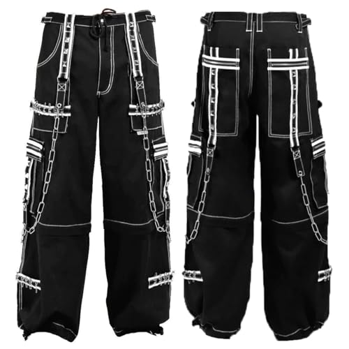 Men's Black & White Gothic Pant with Straps, Unisex Bondage