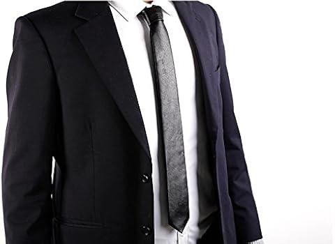 Men's Skinny Tie Handmade PU Leather Black Narrow Necktie at