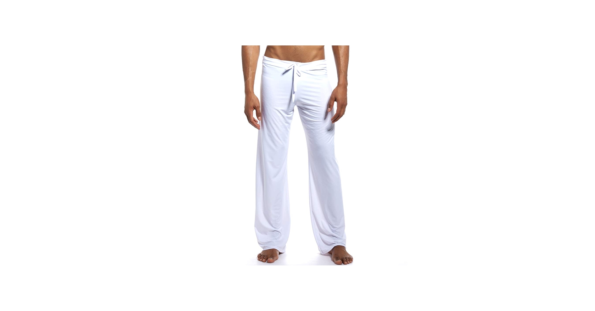 Men Sexy Black Ice Silk Long Pants Semi Sheer Underwear Casual