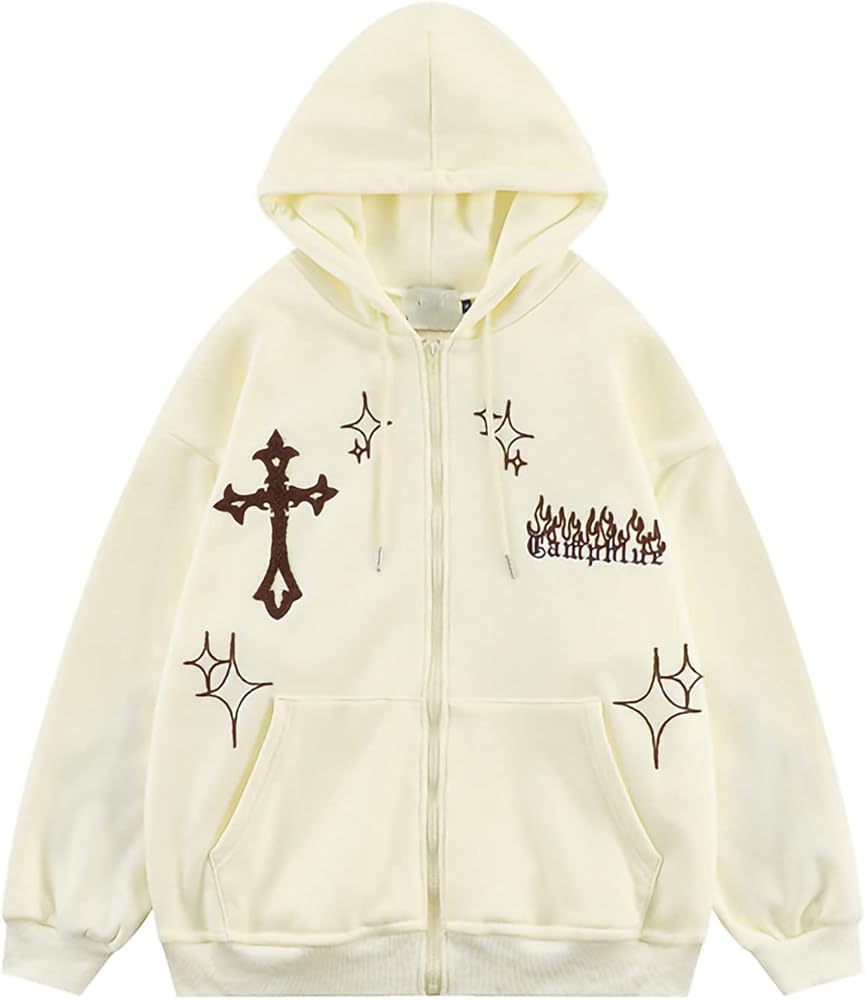Sunwittafy Y2k Hoodie Men Women Zip Up Letter Print Hoodie Vintage