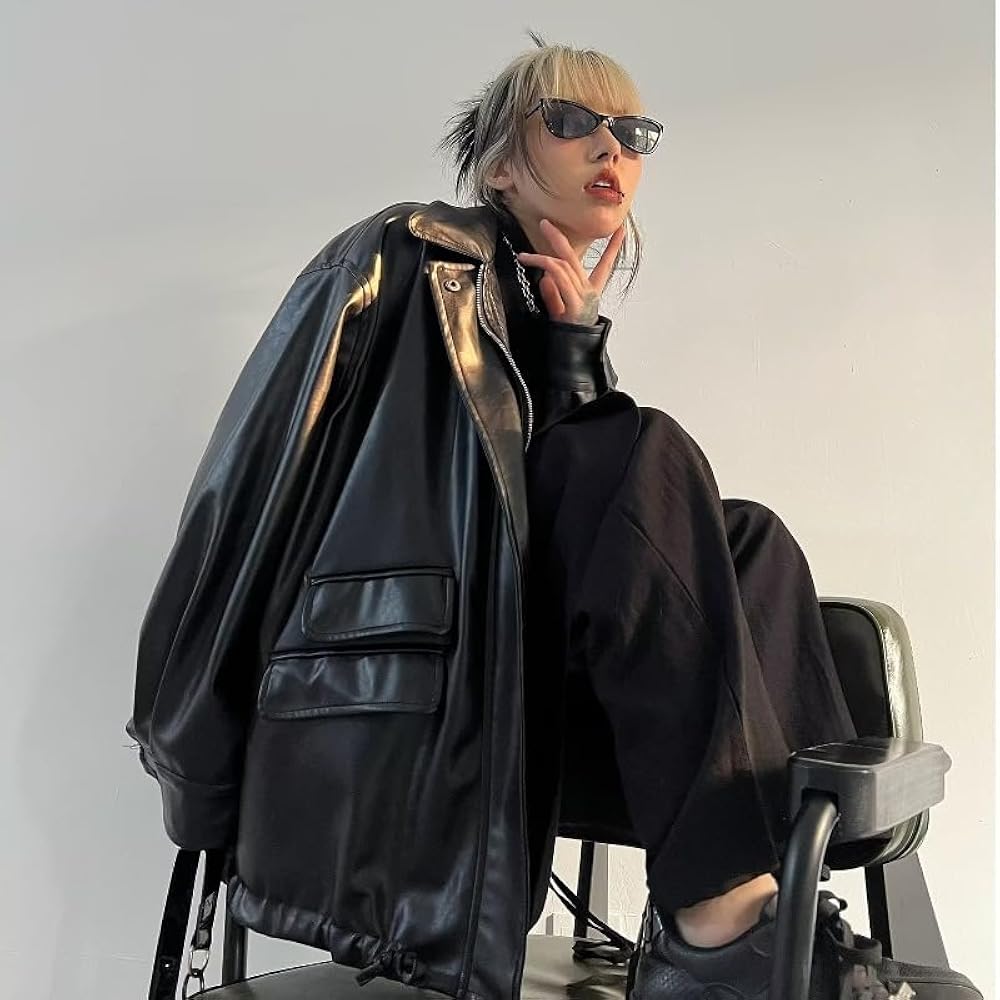 Tyadorw Womens Leather Jacket Y2K Black Leather Faux Jacket Punk