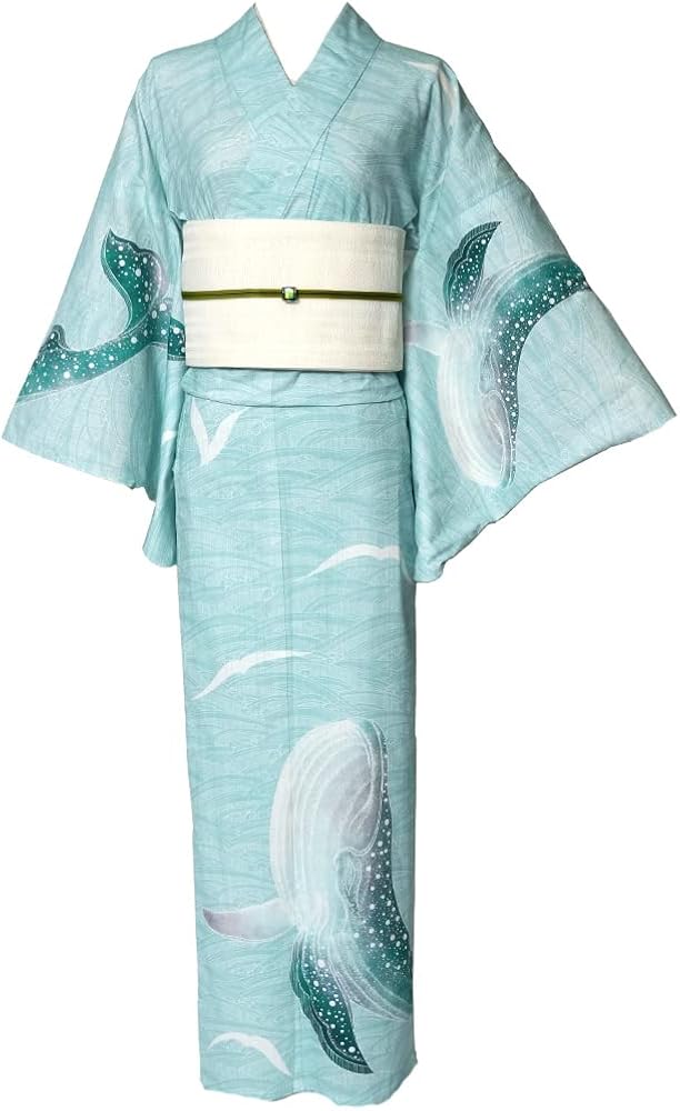 Amazon | [dear-japan] 浴衣 絵羽 鯨 水色 海 波 レディース | 浴衣 通販
