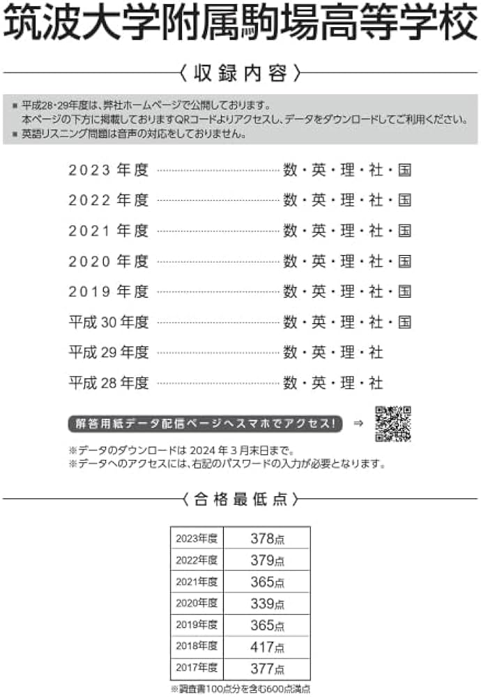 筑波大学附属駒場高等学校 2024年度版 【過去問6+2年分】 (高校別入試