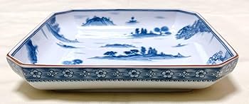 Amazon.co.jp: 前畑陶器 庫山窯 染付山水絵 角大皿 盛皿 直径26センチ