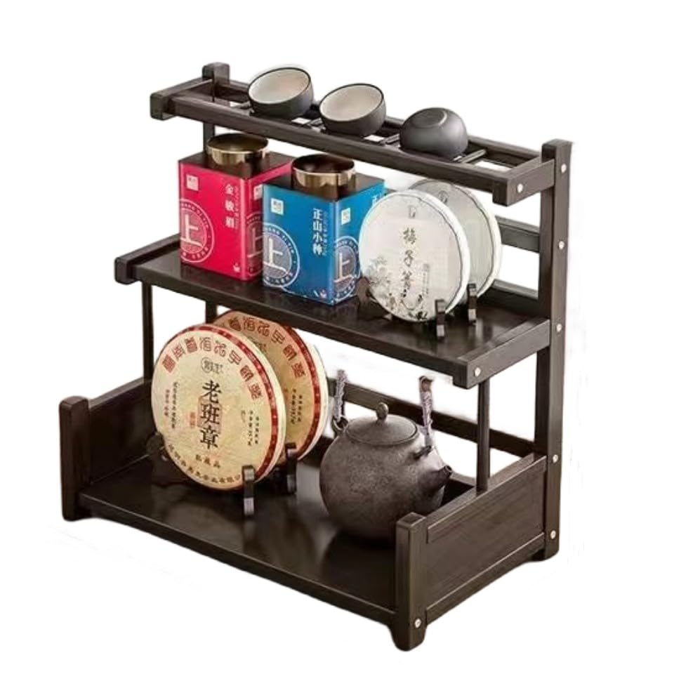 Amazon｜ディスプレイ棚 アンティーク 棚 ラック棚 竹製 茶杯