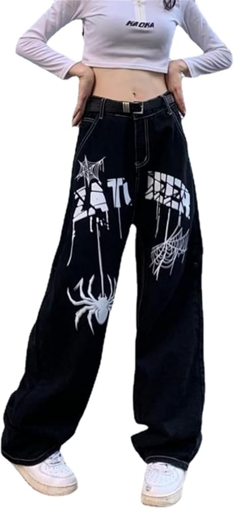 Hesaco Y2K Spider Graphic Pants for Women and Men - Goth Baggy