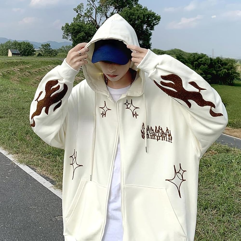 Harajuku Zip Up Hoodie Y2K Cross Graphic Hoodies for Women Men