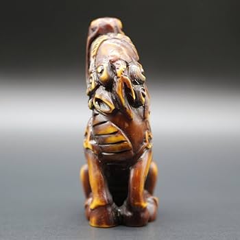 Amazon.co.jp: 獅子根付広之作腰提印籠彫刻時代物提げ物置物在銘古い古