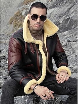 Denny&Dora New Shearling Coat Mens B6 Bomber Jacket Motorcycle