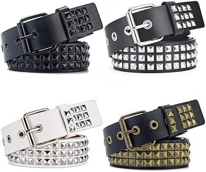 Namzi Punk Leather Belt,Women Men Goth Pyramid Studded Square