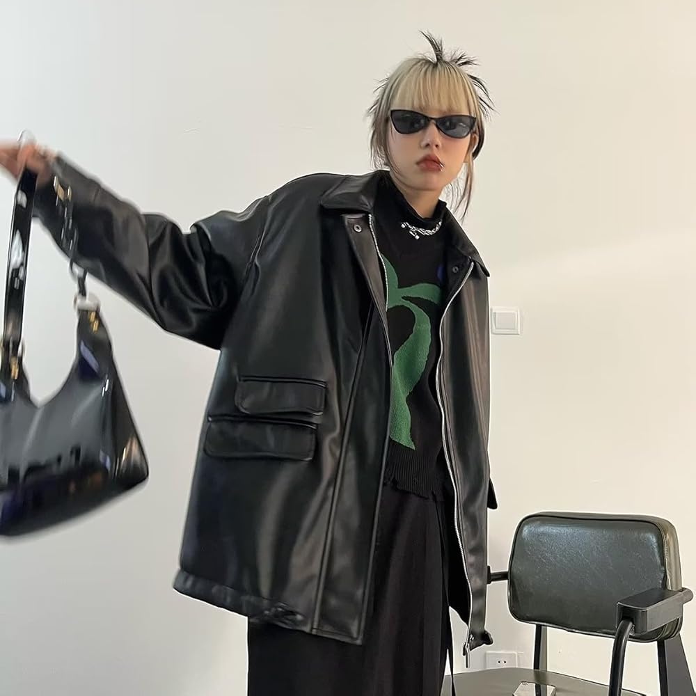 Flixxo Y2K Faux Leather Jacket Women Dark Academia Oversized