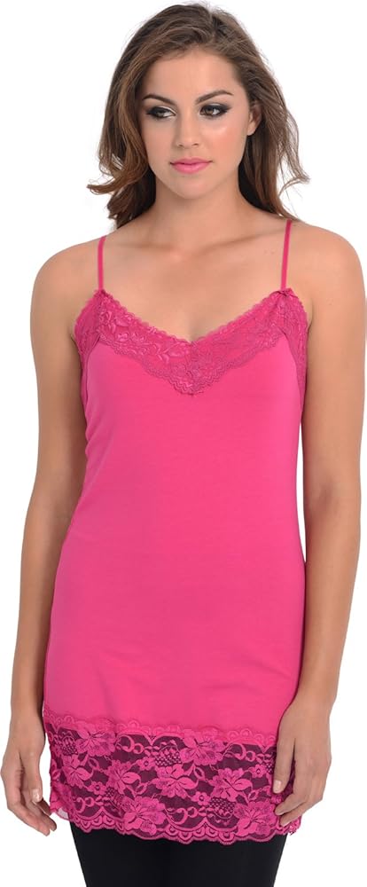 Lace Trim Long and Lean Cami Tank Top, S, Fuchsia at Amazon