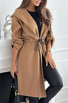 Amazon.com: Long Hooded Jacket with A Tie at The Waist for Women