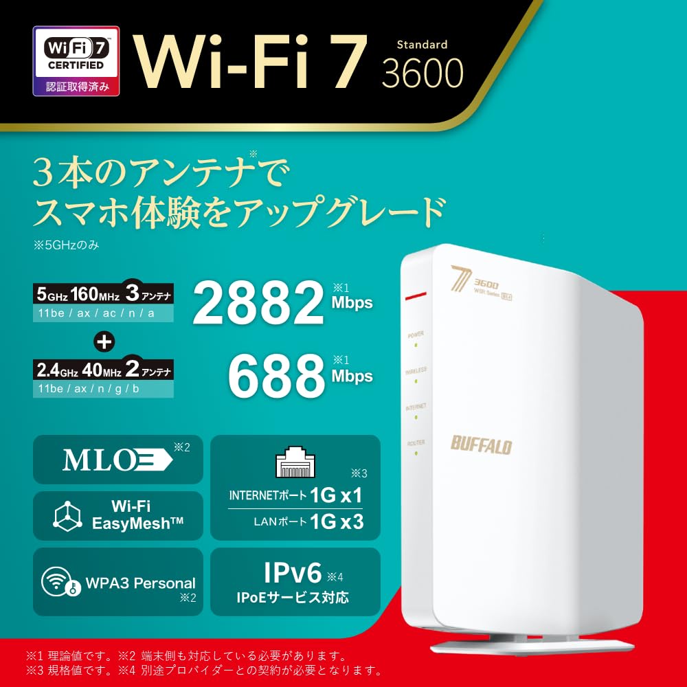 Amazon.co.jp: WSR3600BE4P/NWH Buffalo WiFi Router, Wireless LAN Wi