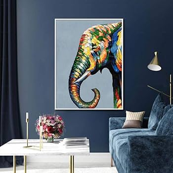 Amazon.co.jp: 象の壁の芸術、キャンバス上の動物の油絵、油絵象の