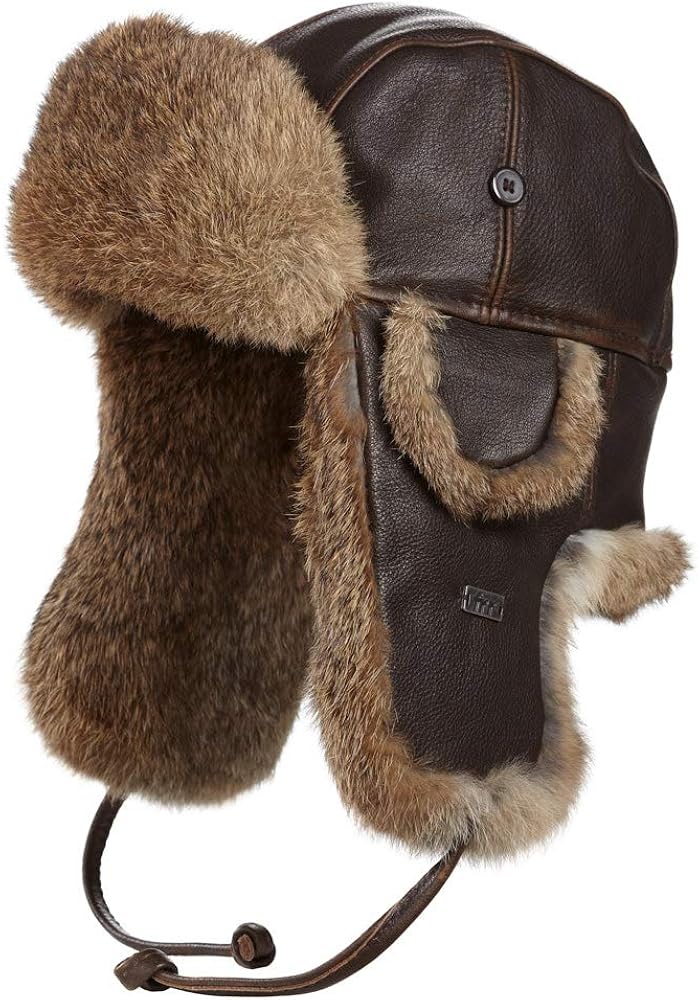 Amazon.com: frr Vintage Rodeo Leather Rabbit Fur Aviator Hat - M