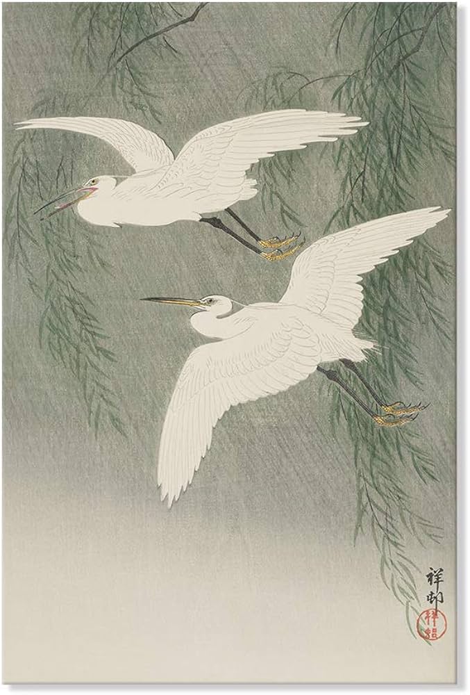 Amazon.co.jp: 日本の絵師 小原古邨 作品 柳と白鷺 複製画 風景画 装飾