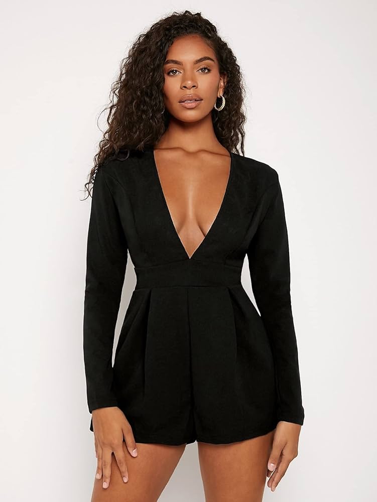 Amazon.com: SIGNAM Summer Women's Casual Rompers Deep V Neck Fold