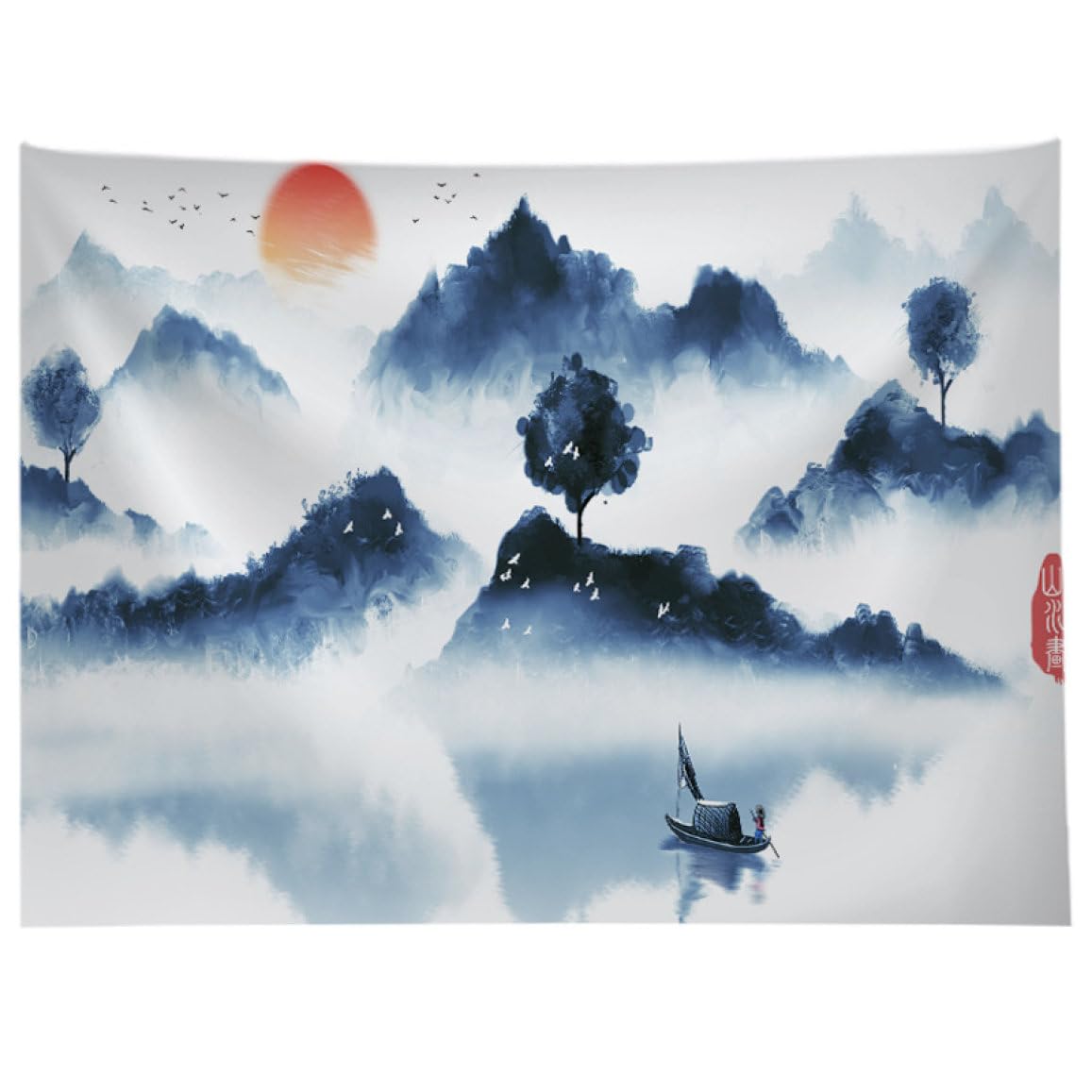 Amazon.co.jp: SGNYXH タペストリー 霧の森 雲海 水墨画 山水画 中国