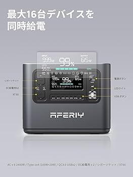 Amazon.co.jp: AFERIY 2400 ポータブル電源 ソーラーパネル セット200W