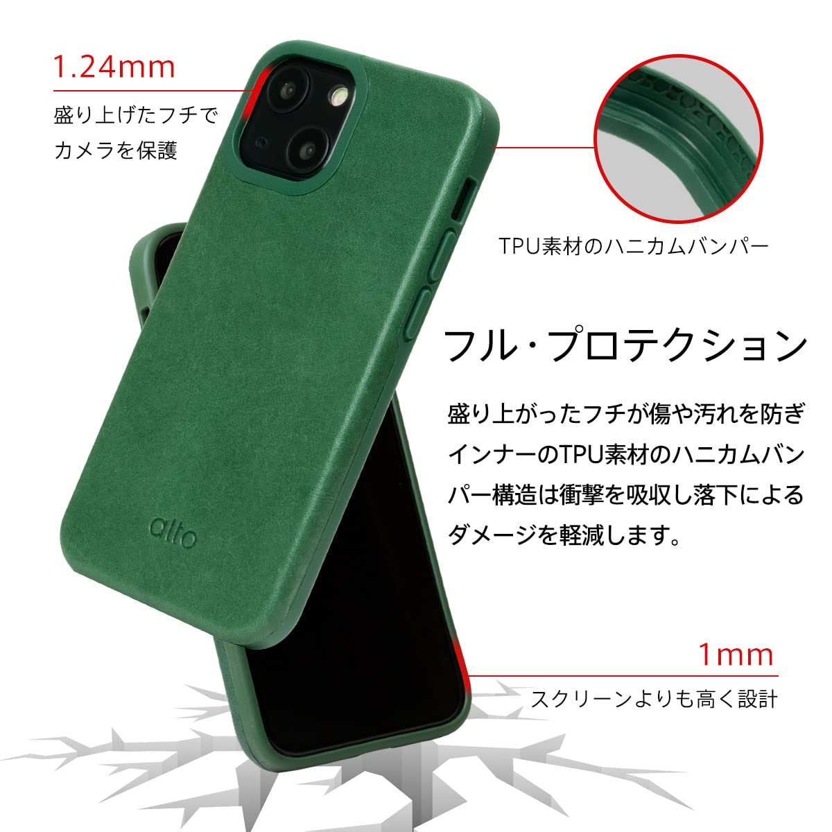 Amazon.co.jp: Alto Original 360 iPhone 13 mini 耐衝撃 本革