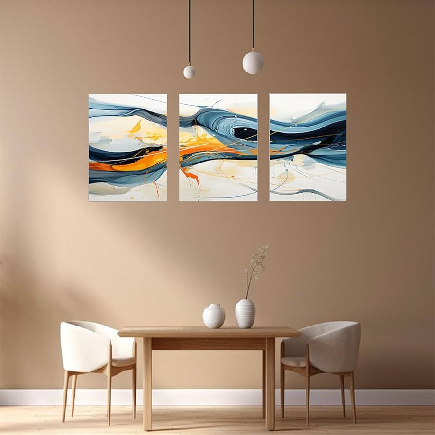 Amazon.co.jp: SHYAMIC アートパネル 抽象 3枚セット飾り絵 抽象画, 青