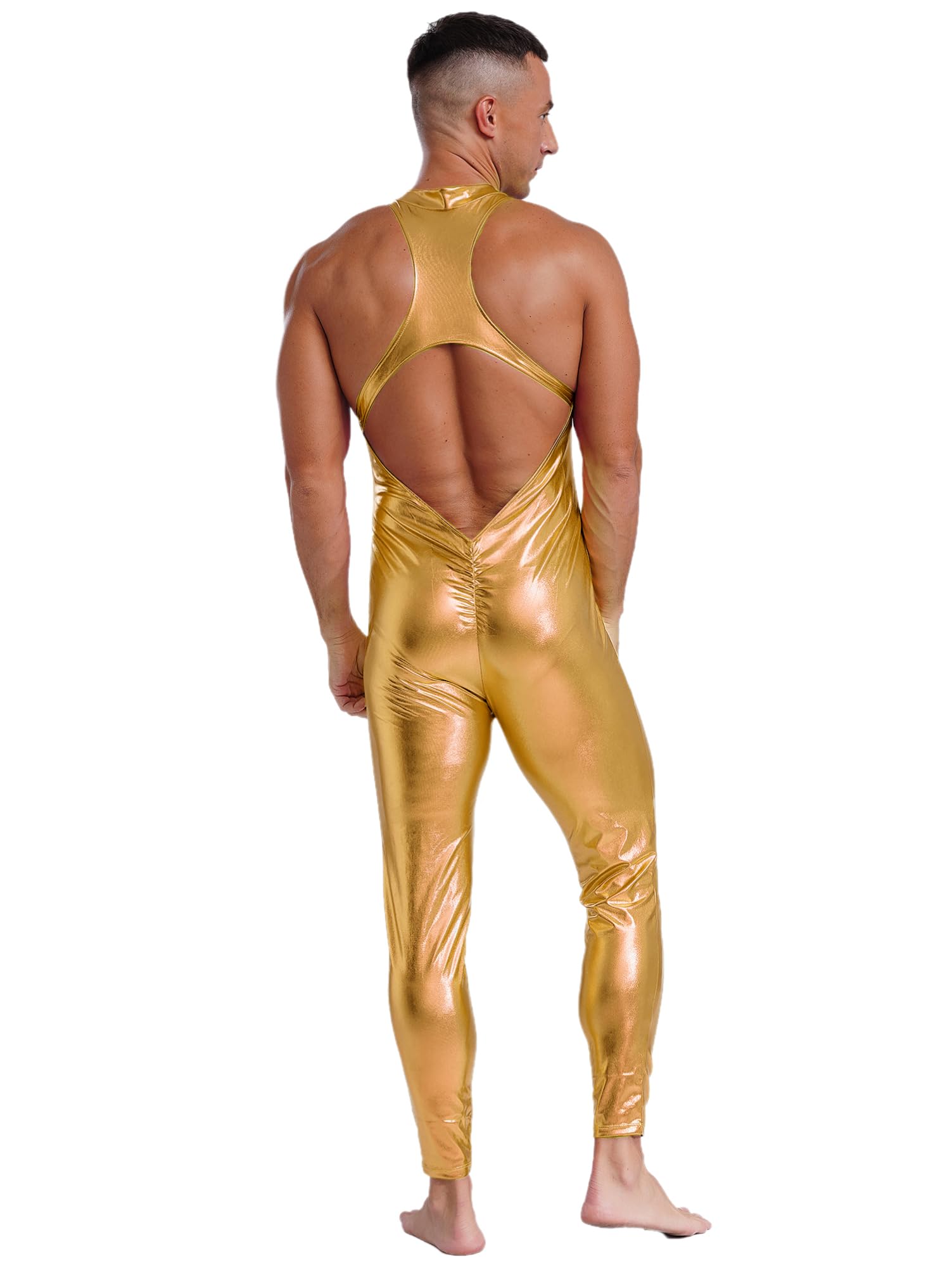 Amazon | Alvivi メタリック 袖なし フルボディ 全身タイツ メンズ