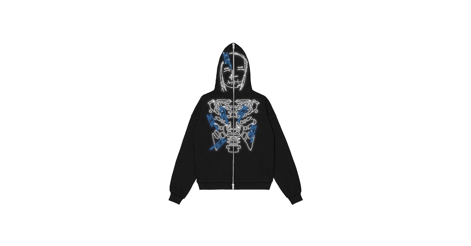 NJNJGO Unisex Rhinestone Graphic Gothic Y2K Jacket Full Zip Up