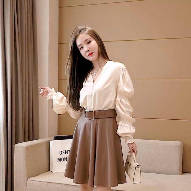 Amazon.co.jp: [syvent] レザー フレアスカート ひざ丈 Aライン 秋 冬