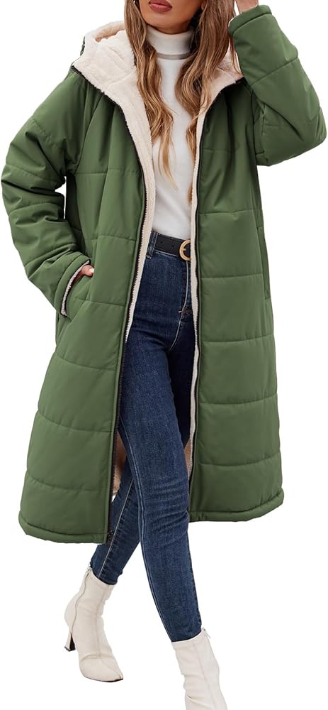 VXVGER Women Winter Coats Fleece Long Coats Jackets Oversized Warm