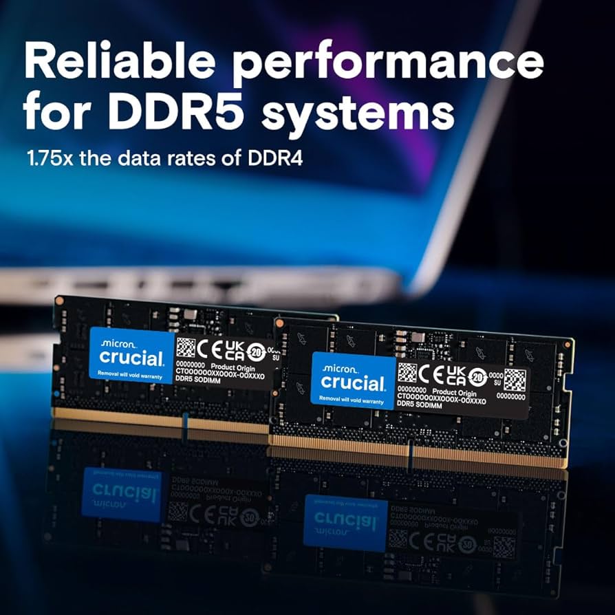 Crucial 32GB DDR5 RAM Kit (2x16GB), 4800MHz CL40 Laptop Memory