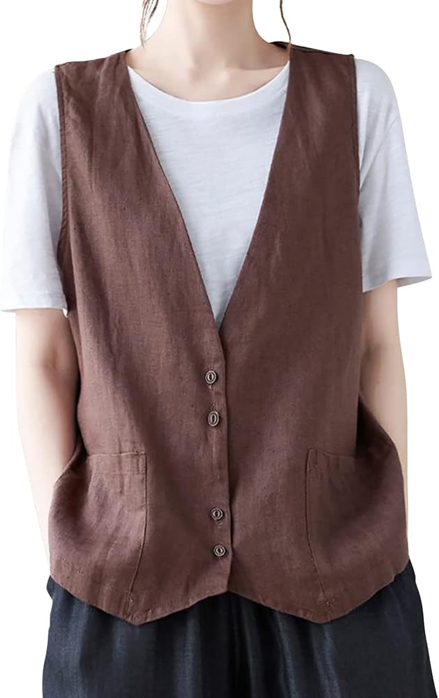 COTECRAM 2025, Womens Vest Lightweight Dressy Sleeveless Button