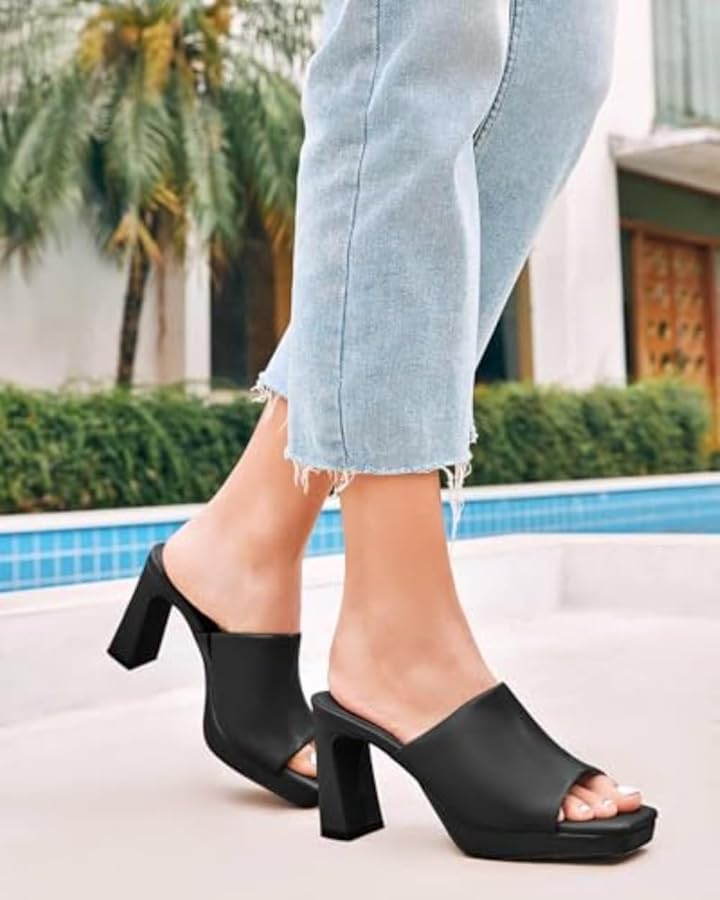 Amazon.com | Trish Lucia Womens Platform Chunky Heels Mules Square