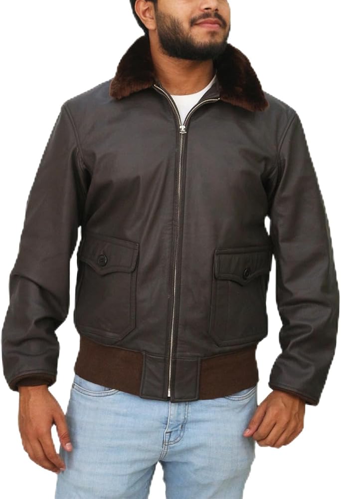 Men's Navy G-1 Goatskin Leather Flight Bomber Jacket, Vintage