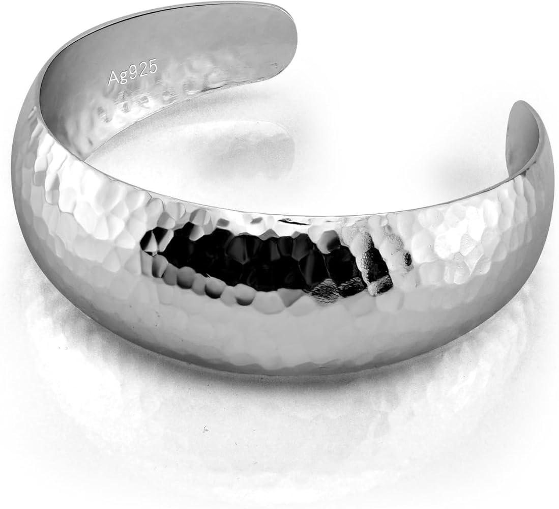Amazon.com: 925 Sterling Silver Polished Hammered Bangle for Women