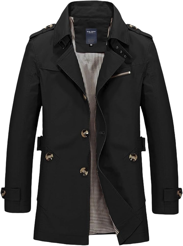Trench Coat Men Single Breasted Mid-Length Coats Thicken Casual