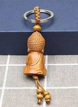 Amazon｜木彫り ミニ大仏くん キーホルダー 手彫り 坐像（ざぞう