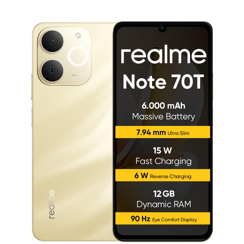 realme Note 70T Smartphone 4+256GB, 6000mAh Battery, 15W Fast
