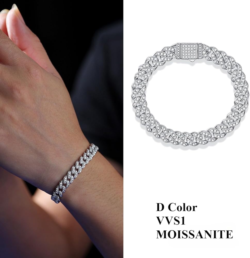 Amazon | LOEXZAH 8mm幅メンズモアッサナイトブレスレット 18K VVS 925