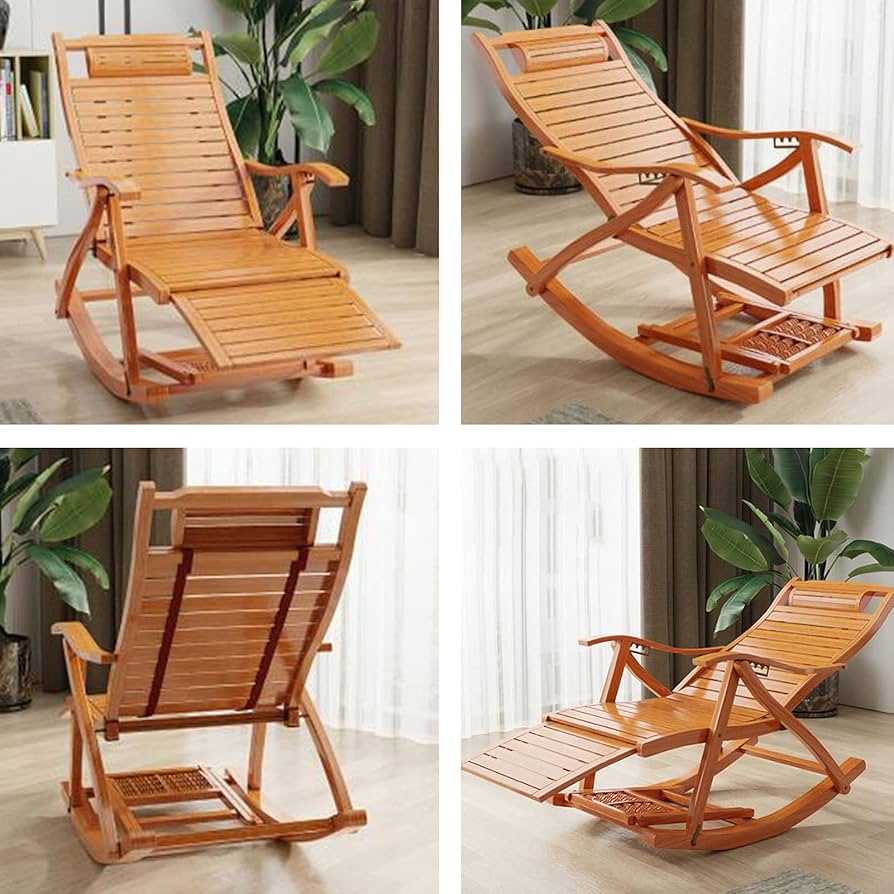 Amazon｜5スピード調整可能な竹製ロッキングチェア、リクライニング